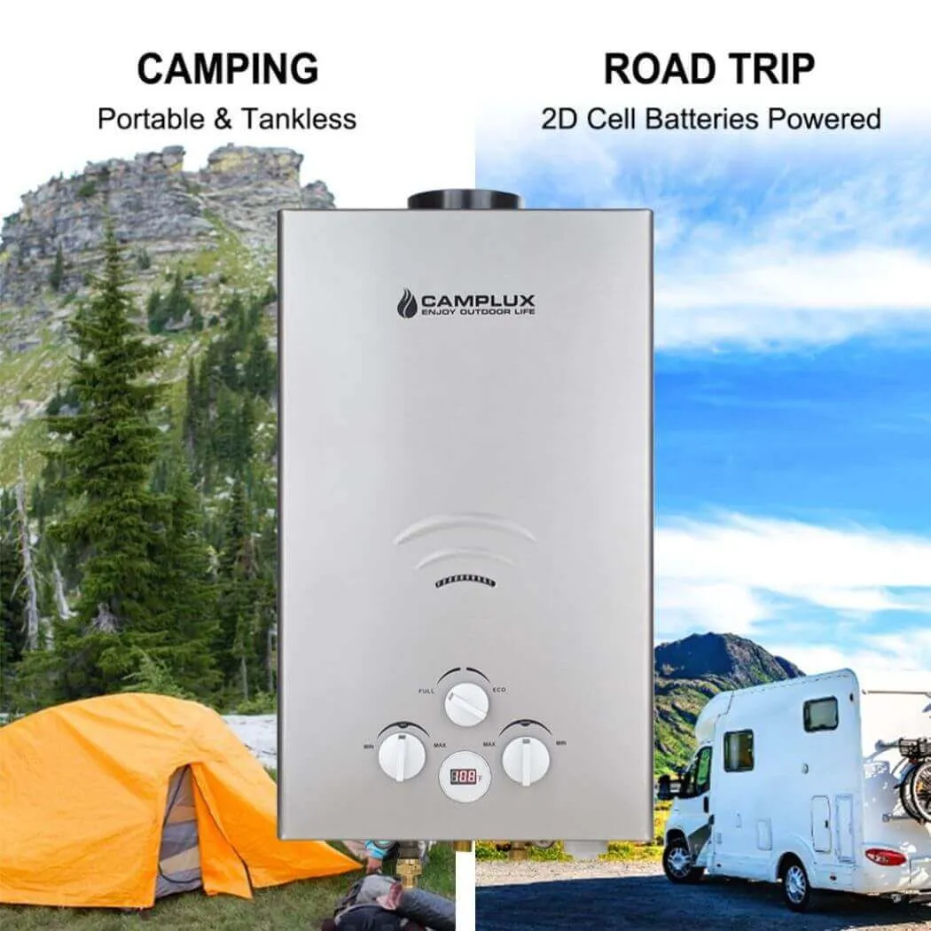 Portable Propane Tankless Water Heater , Camplux 2.64 GPM On Demand Camping Gas Water Heater, Gray