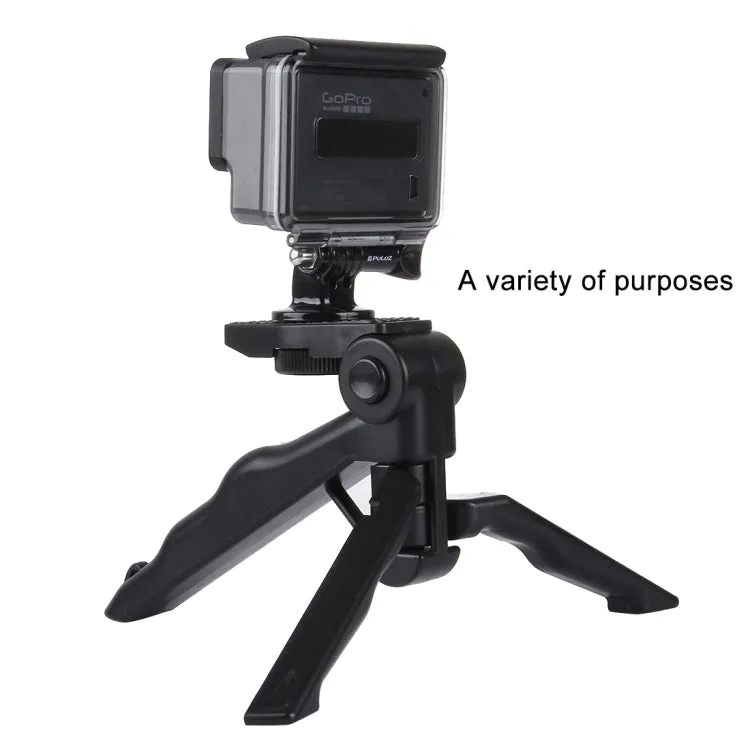 PULUZ Grip Folding Tripod Mount with Adapter & Screws for GoPro, Insta360, DJI and Other Action Cameras, Load Max: 2kg(Black)