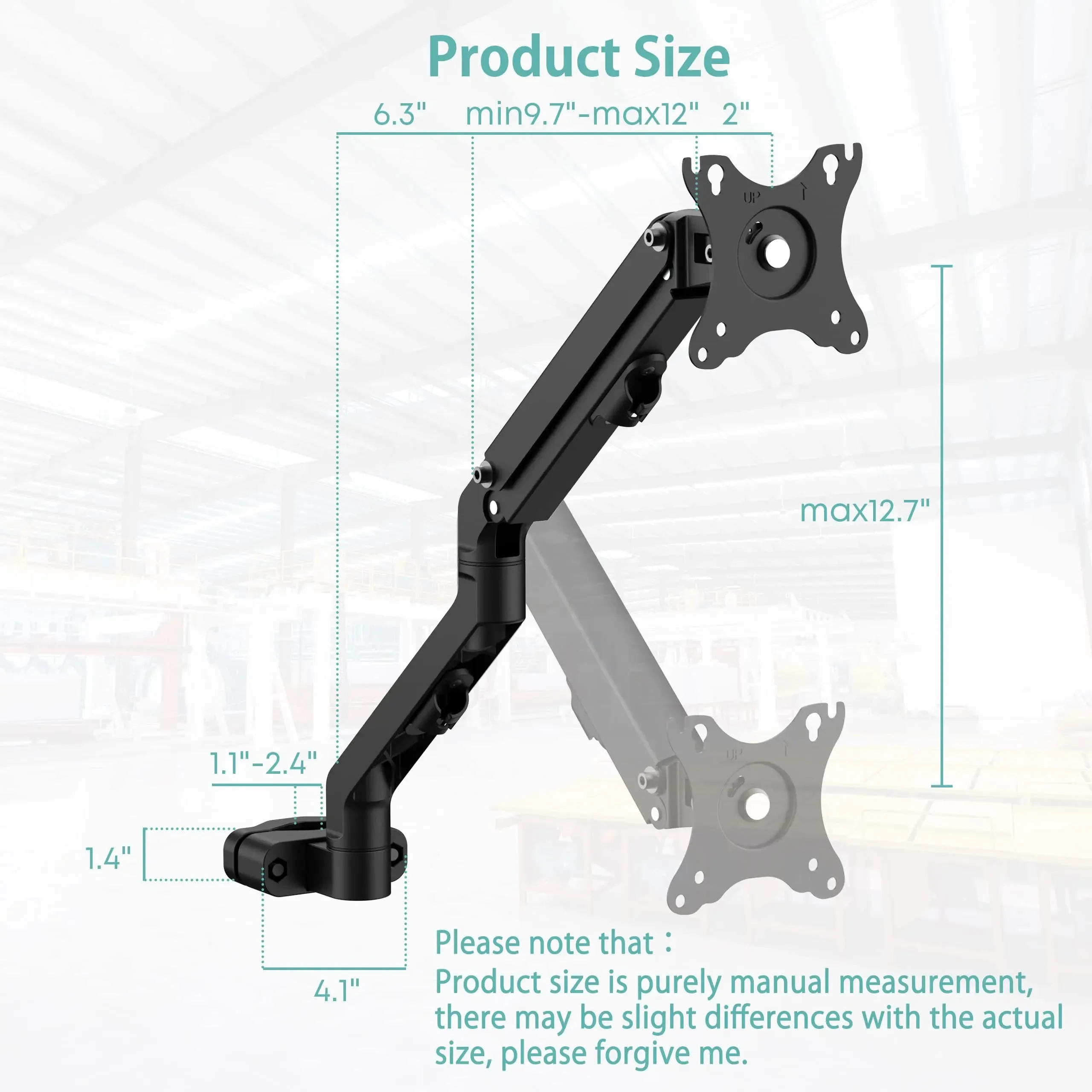 PUTORSEN Height Adjustable Lever Monitor Mounting Arm for 17-27 inch screens