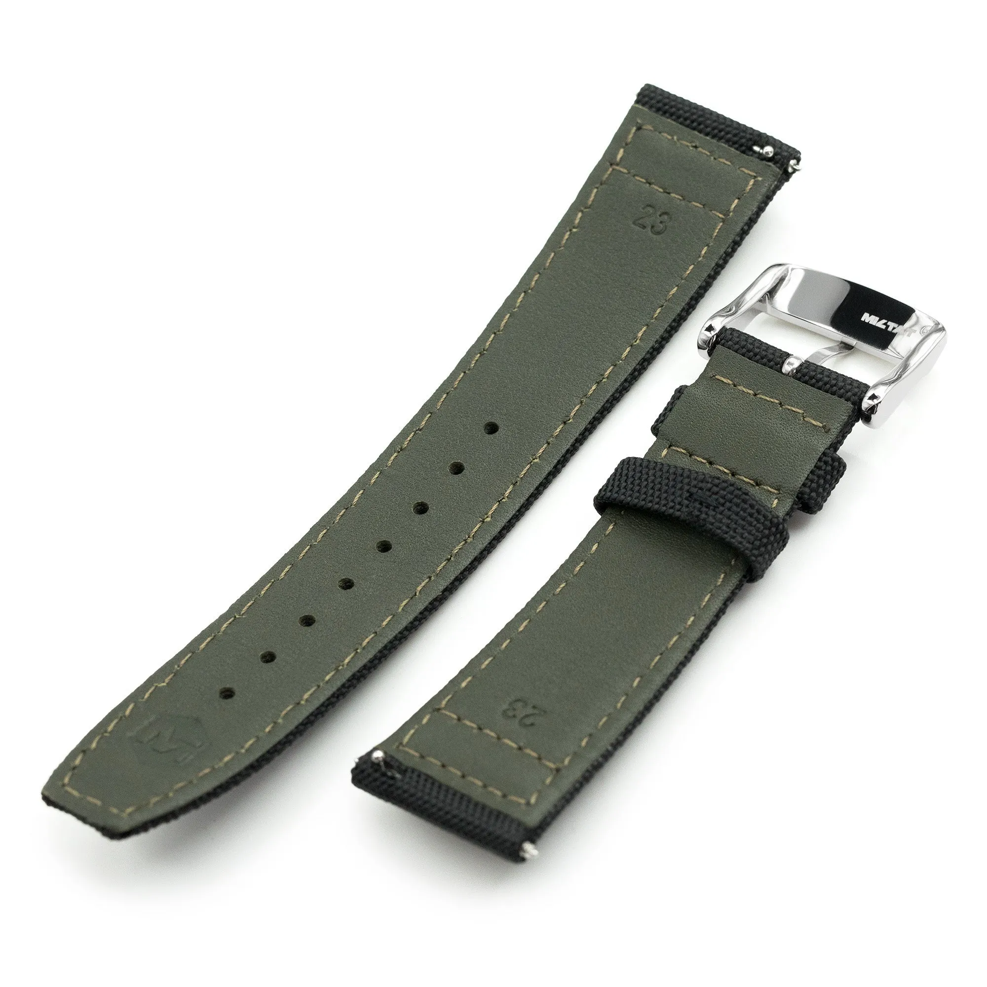 Q.R. Black Sailcloth Watch Band, leather lining