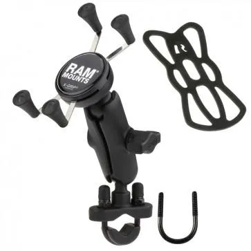 RAM Mount Handlebar Rail Mount with Zinc Coated U-Bolt Base and Universal RAM® X-Grip® Phone Cradle