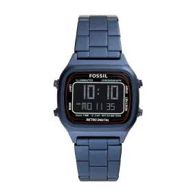 Retro Digital Blue Stainless Steel Watch