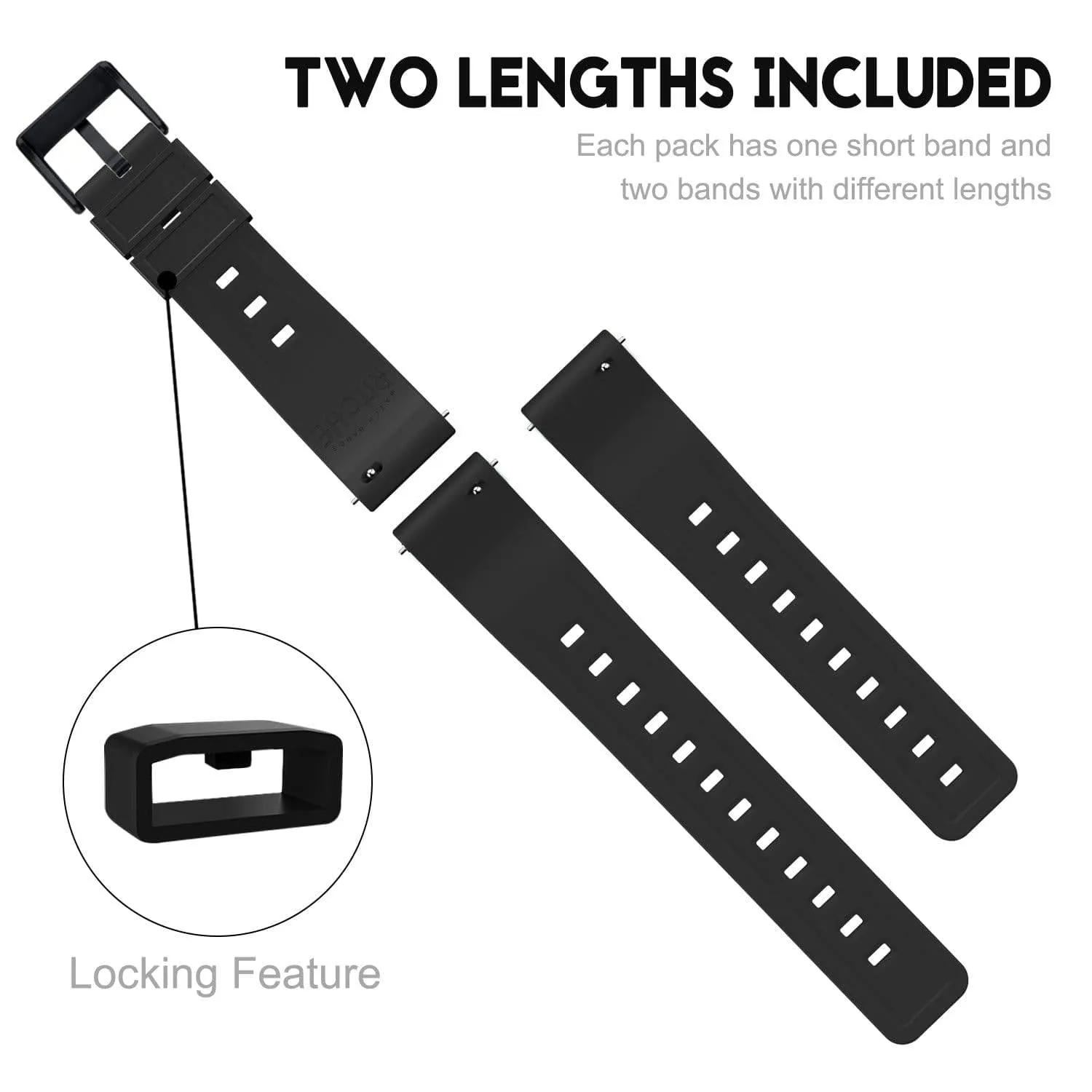 Ritche Sports Silicone Watch Bands Quick Release-Black/Black Buckle