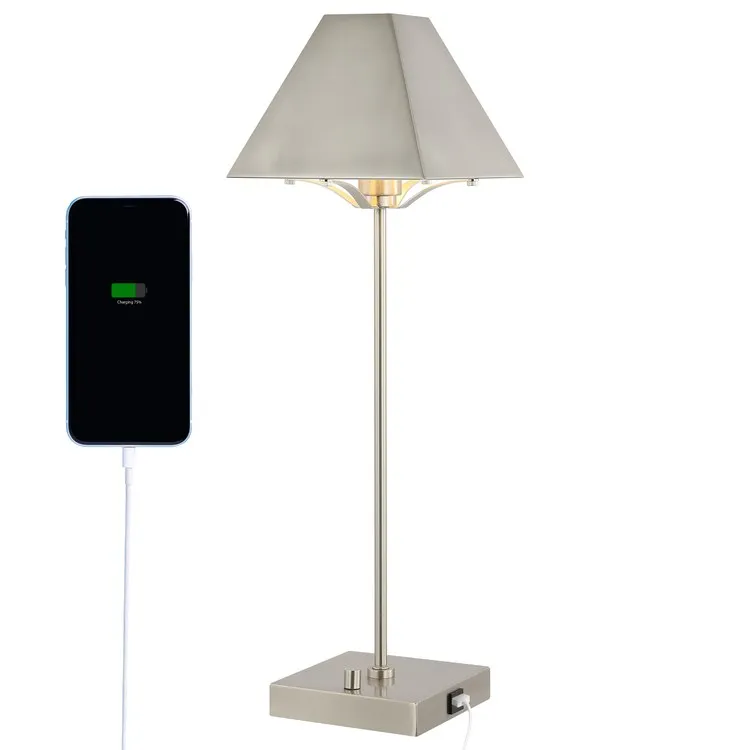 Ruthen 25" Pyramid Bedside LED Table Lamp with USB Charging Port - Nickel