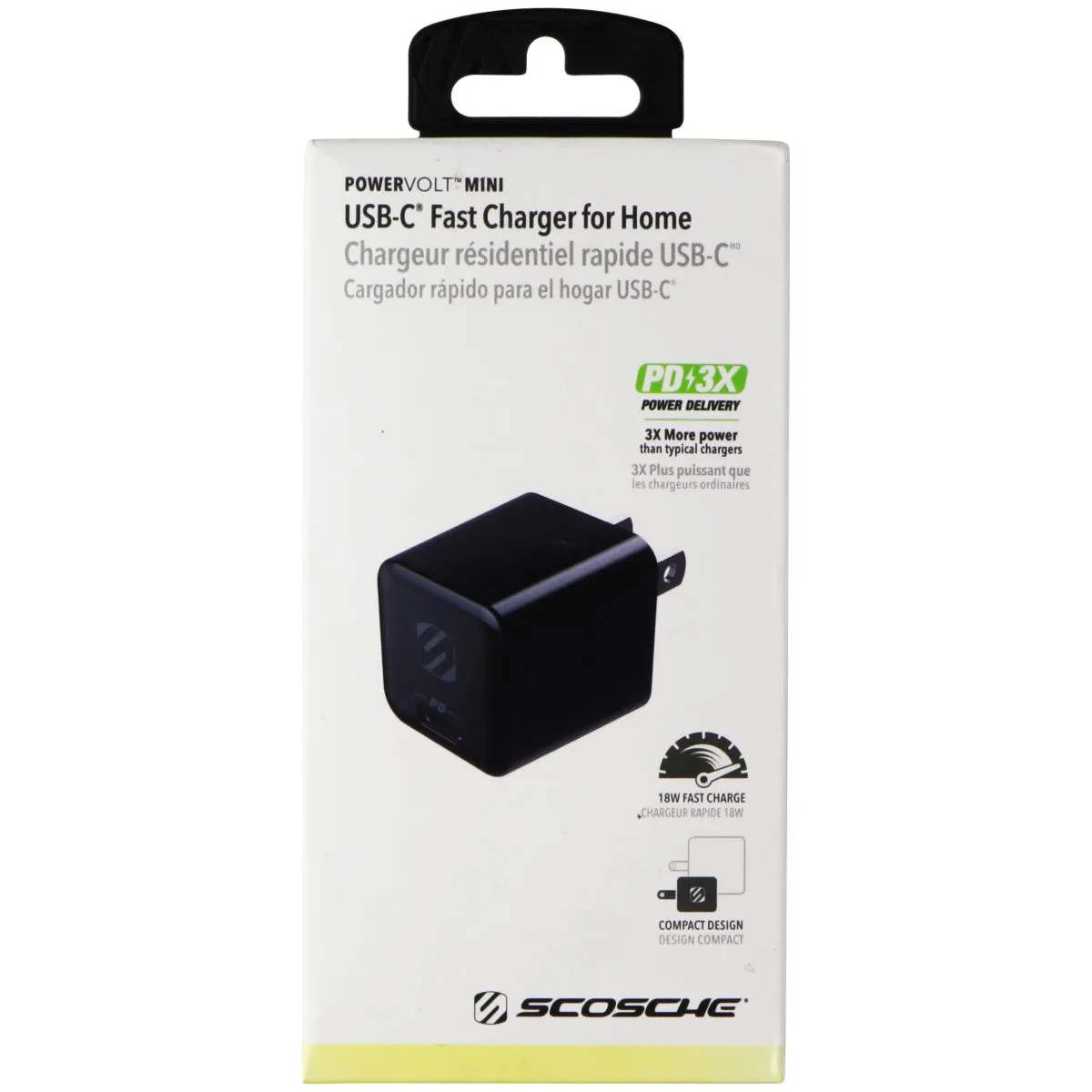 Scosche (18W) PowerVolt Mini USB-C Fast Charger for Home (HPDC8M-SP) - Black