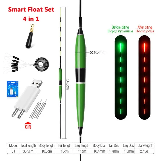 Smart Float   Charger   Space Bean 4in1 Bite Alarm Fish Bait LED Light Automatic Night Electronic Color Change Changing Strike