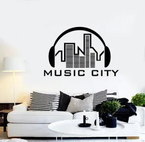 SnappySticker Music Headphones City Wall Sticker PVC Vinyl Easy to Stick (27 X 42)