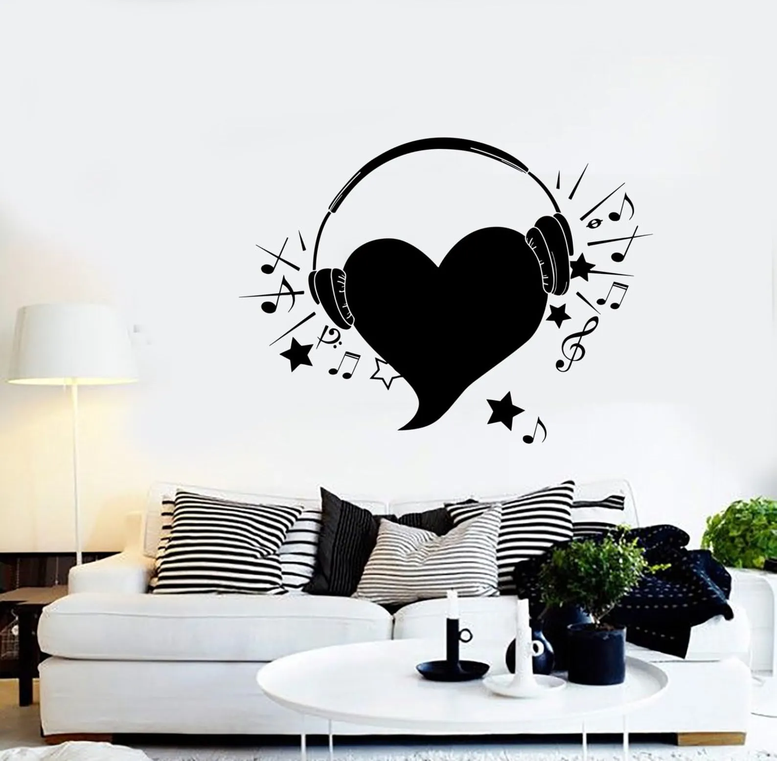 SnappySticker Music Hearts Headphones Wall Sticker PVC Vinyl Easy to Stick (27 X 37)