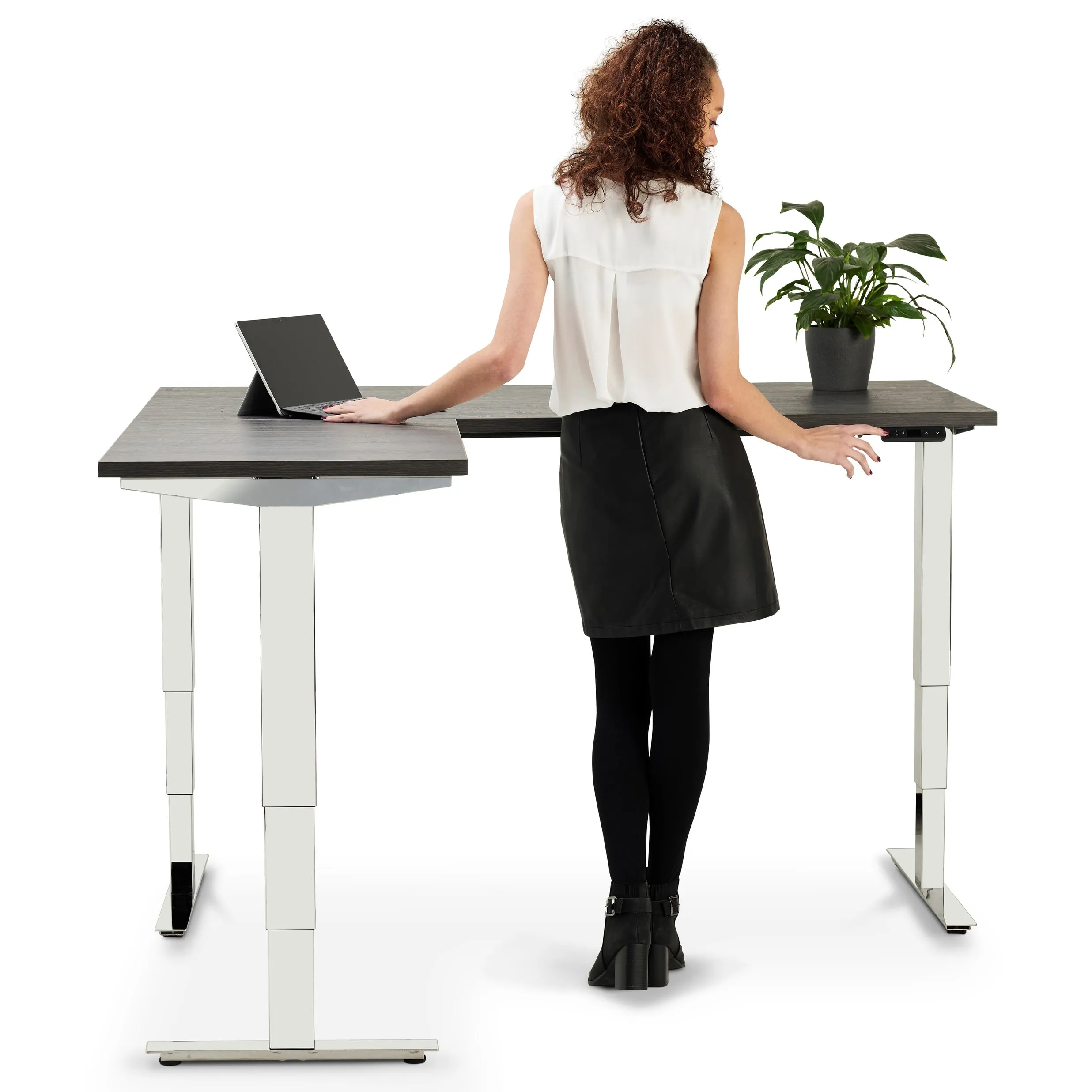 Stockholm Height Adjustable Stand Up Corner Desk Bundle (with Bluetooth Control)