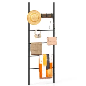 Tangkula Blanket Ladder, 5-Tier Ladder Shelf with 5 Removable Hooks