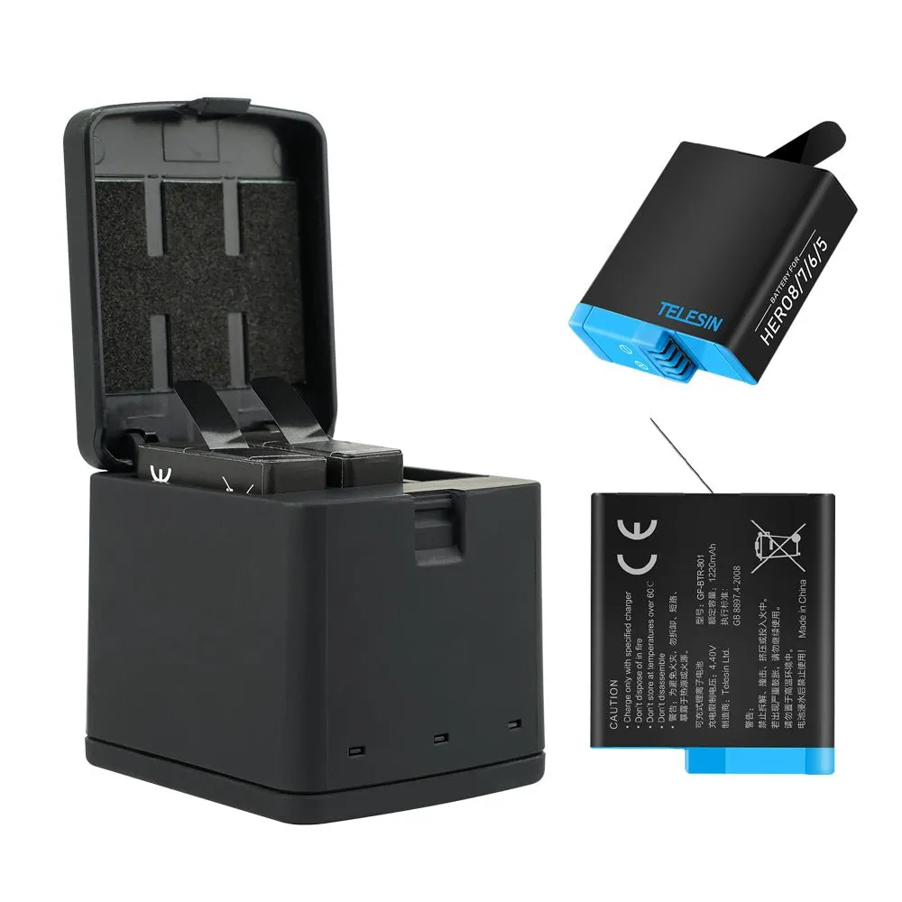 TELESIN 3 Slots LED Storage Charger Box for GoPro HERO 8/7/6/5