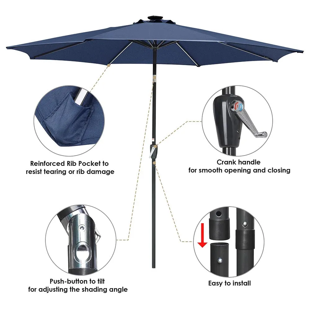 TheLAShop Solar Patio Umbrella Tilt Table Umbrella w/ Lights 9ft 8-Rib