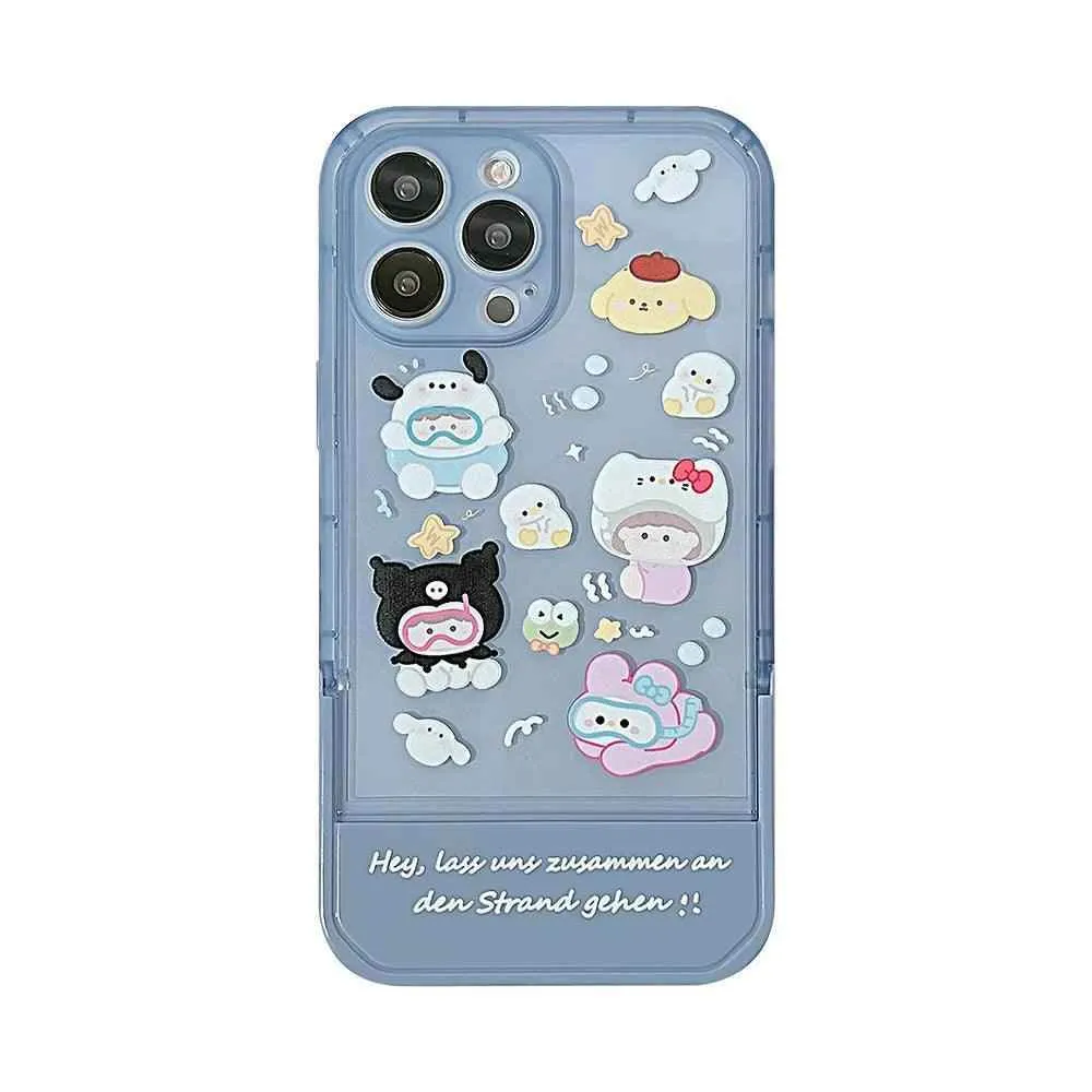 Transparent Blue Cute Phone Cases For iPhone 15 14 13 11 12 Pro Max XS XR X 7 8 Plus SE 2020 With Invisible Stand Holder