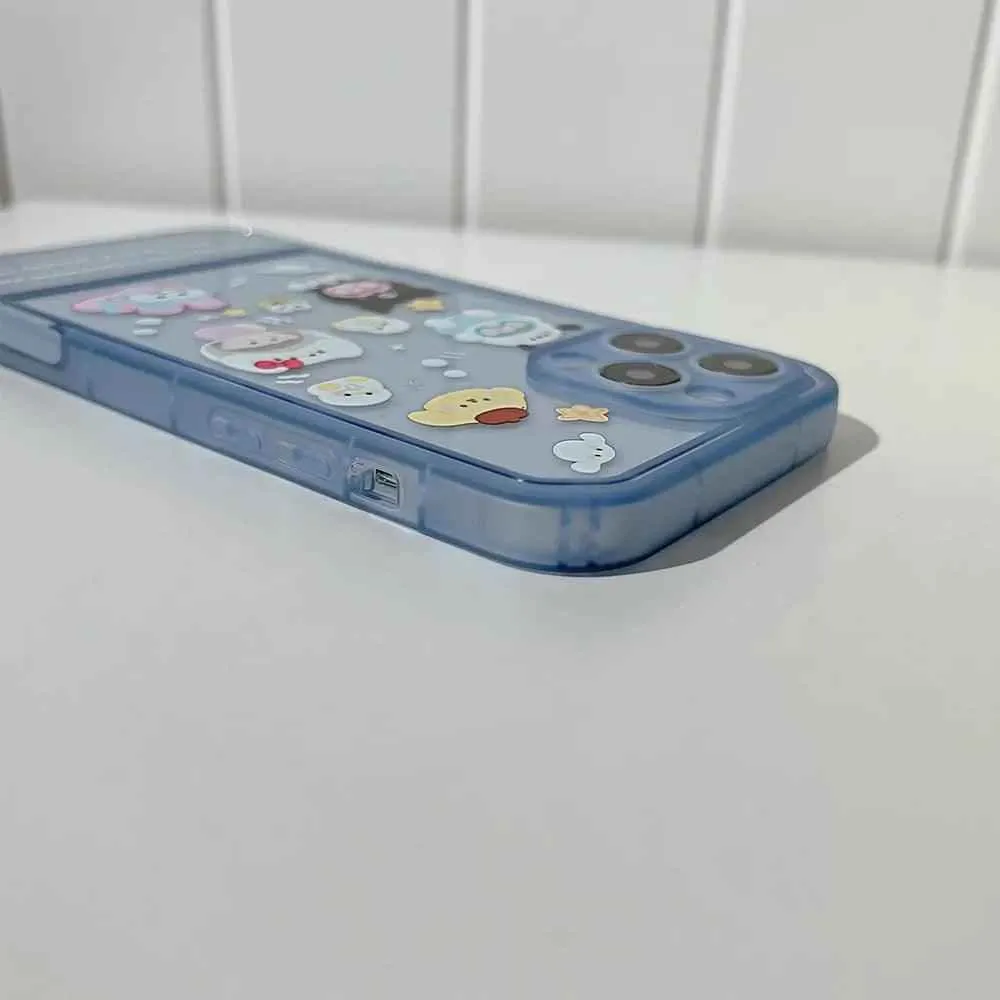 Transparent Blue Cute Phone Cases For iPhone 15 14 13 11 12 Pro Max XS XR X 7 8 Plus SE 2020 With Invisible Stand Holder