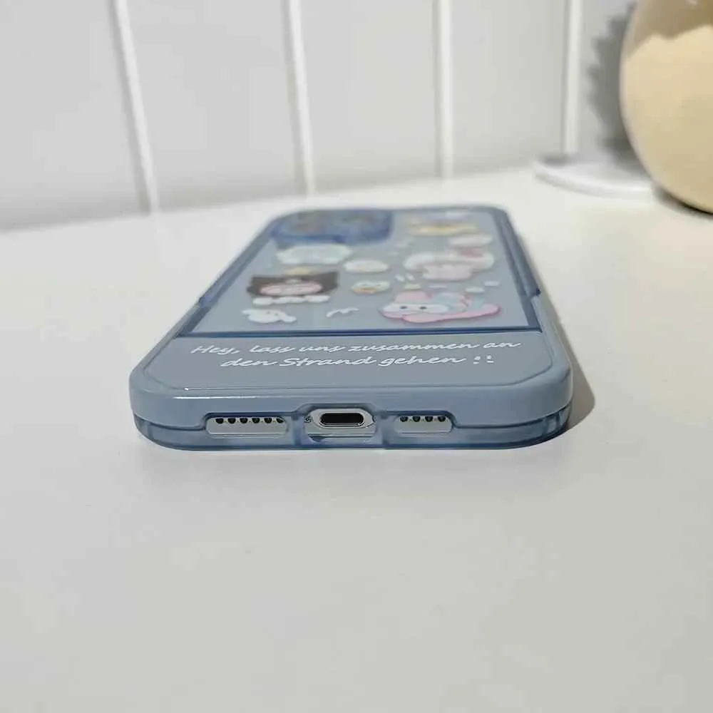 Transparent Blue Cute Phone Cases For iPhone 15 14 13 11 12 Pro Max XS XR X 7 8 Plus SE 2020 With Invisible Stand Holder