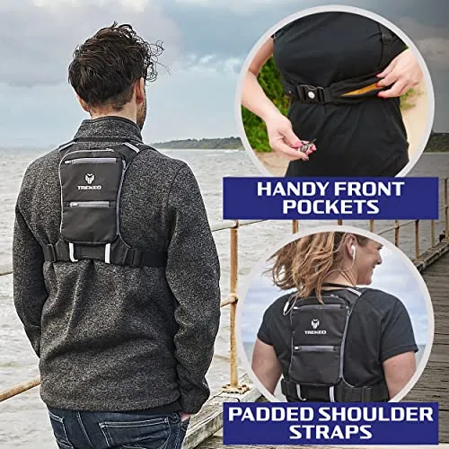 TREKEO 250g Lightweight-Slimline Mini-Running-Backpack 28" to 41" Thoracic waist comfort fit for Men & Women Water-resistant cell-phone-pouch