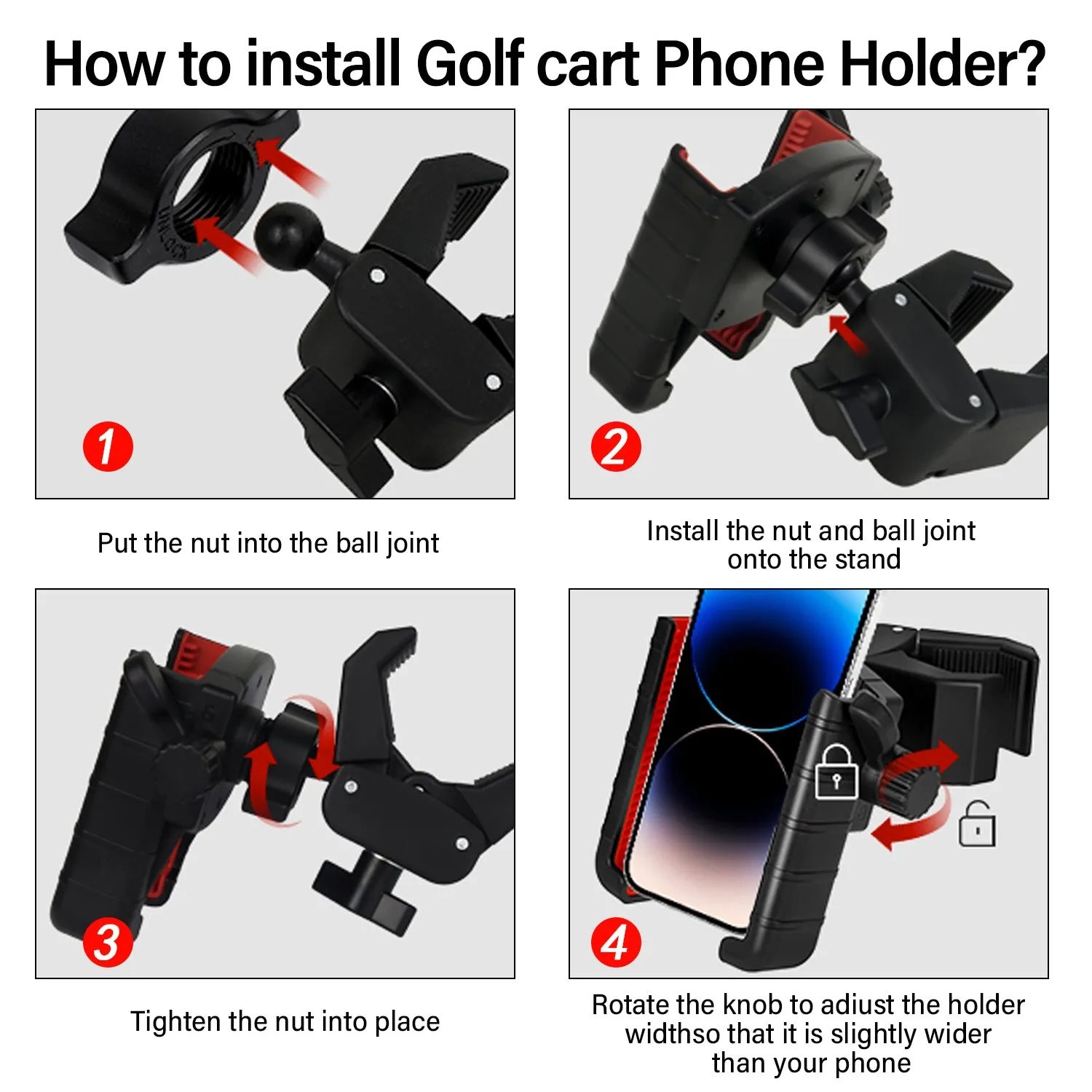 Upgraded Golf Cart Phone Mount Holder Compatible