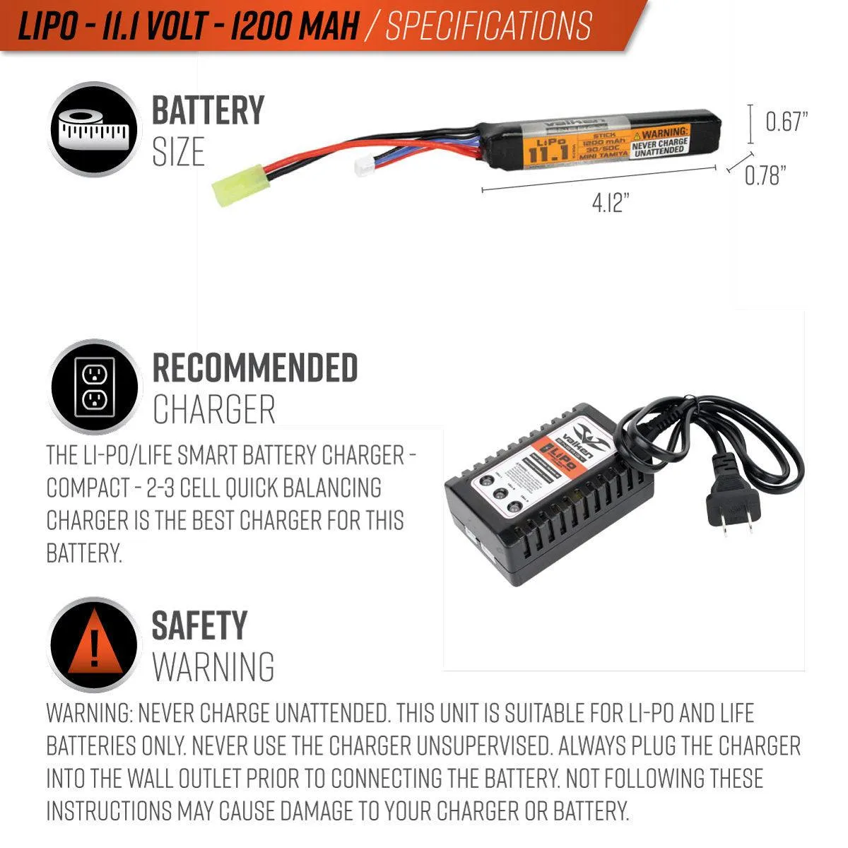 Valken 11.1v 1200mAh Stick Lipo Battery