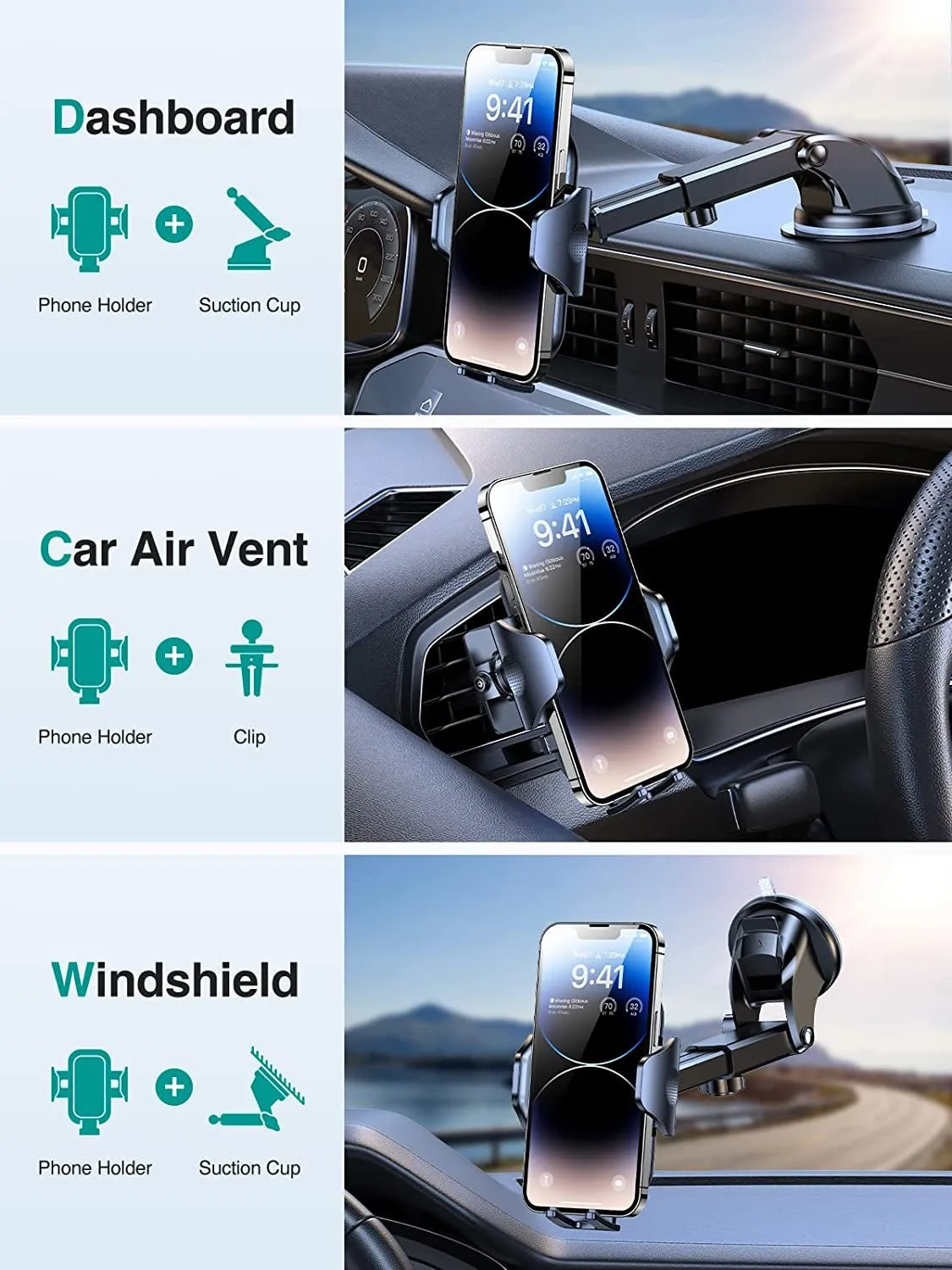 VICSEED Car Phone Holder Mount [Powerful Suction][Thick Cases & Big Phones Friendly] Universal Phone Mount for Car Dashboard Windshield Air Vent Cell Phone Holder Car for Iphone 14 /13/12