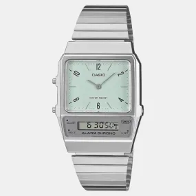 Vintage Unisex Quartz Green Dial Analog-Digital Stainless Steel Watch AQ-800E-3ADF D362