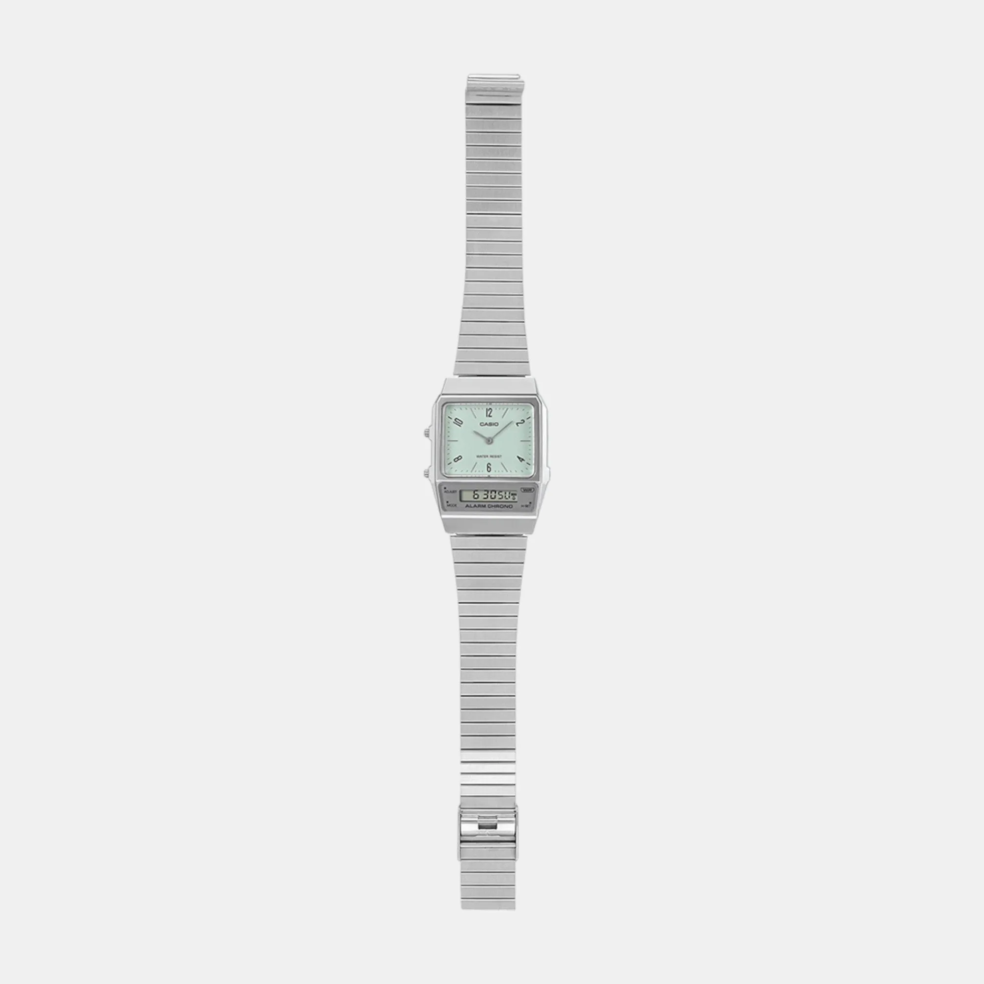 Vintage Unisex Quartz Green Dial Analog-Digital Stainless Steel Watch AQ-800E-3ADF D362