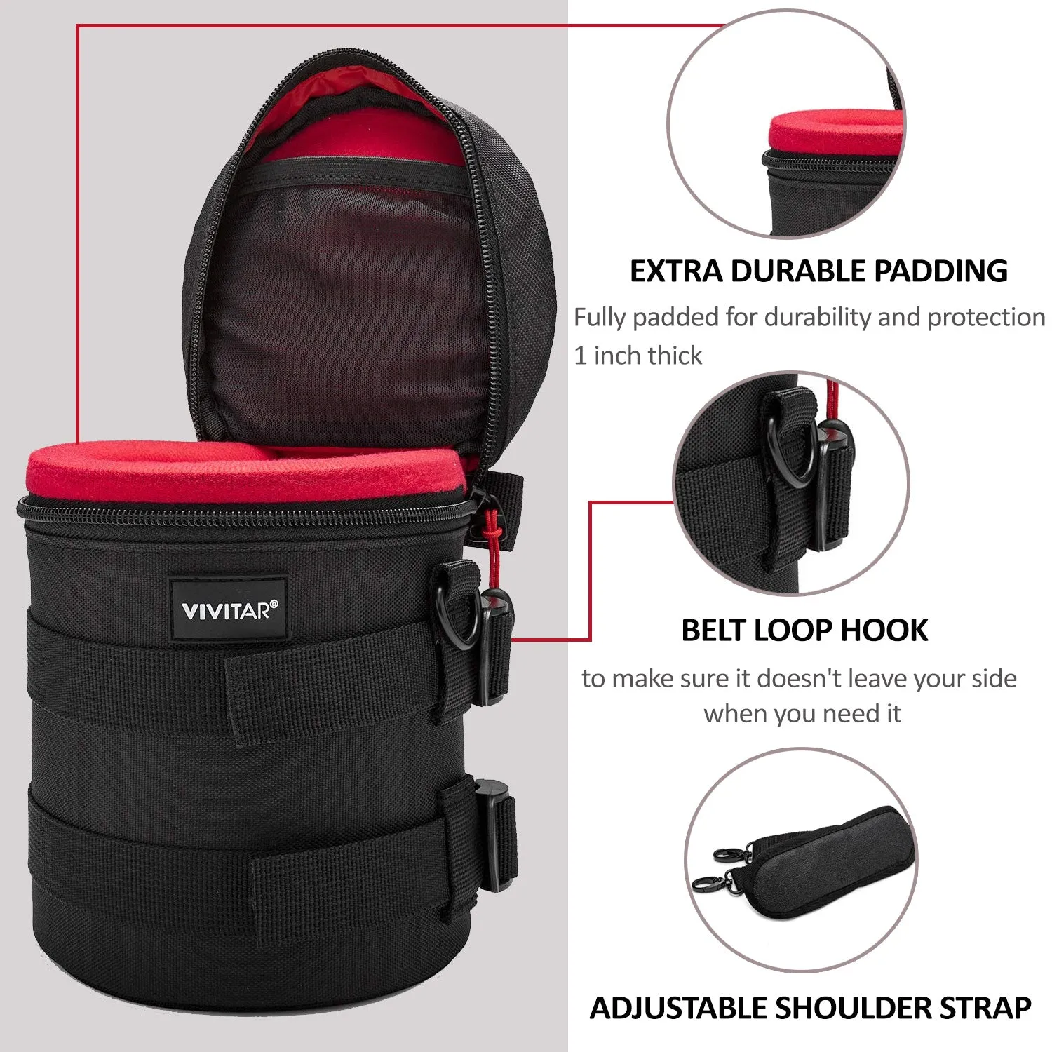 Vivitar Premium Lens Case Well Padded With Belt Loop and Neck Strap