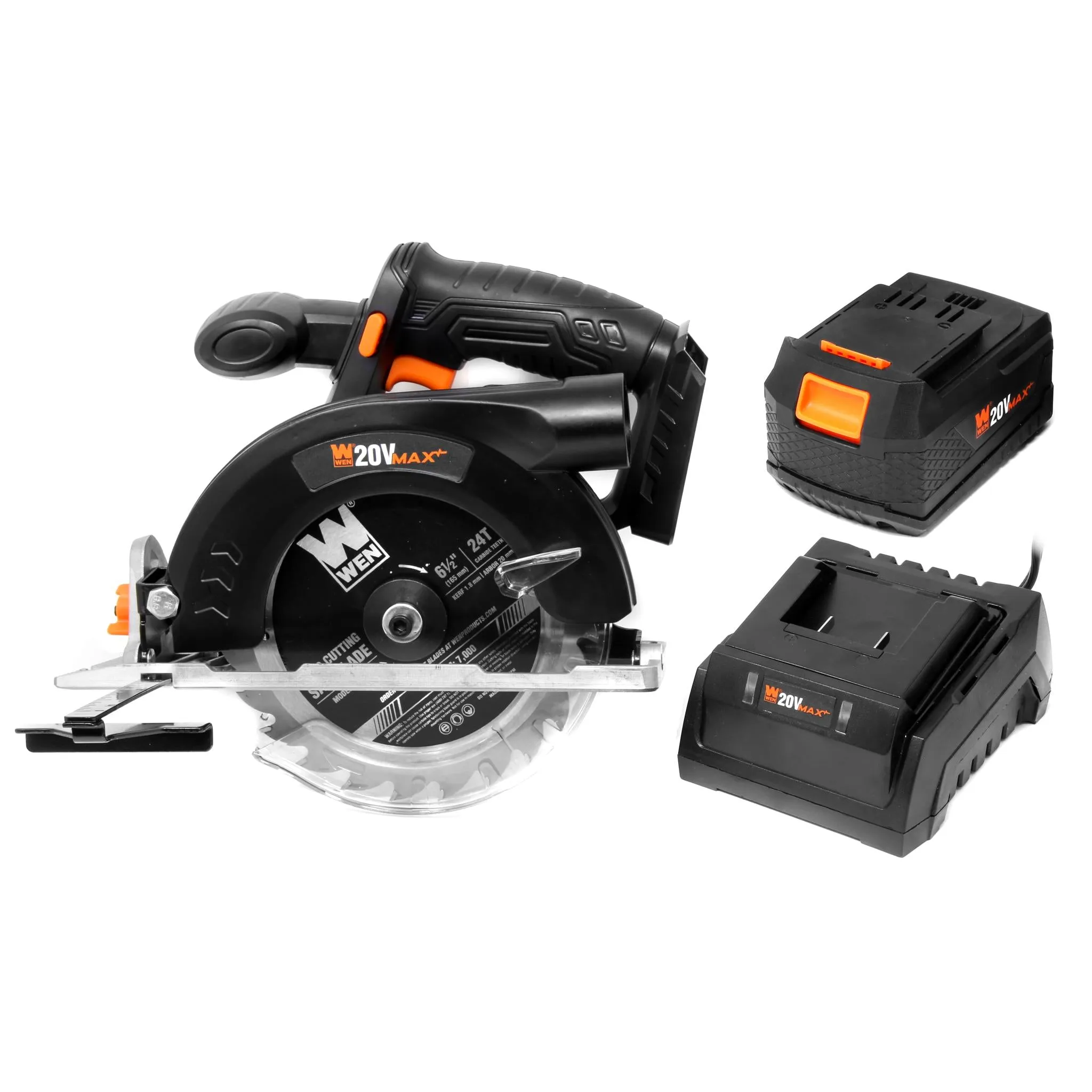 WEN 20625 20V Max 6.5-Inch Cordless Circular Saw with 4.0 Ah Lithium-Ion Battery and Charger