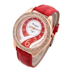 Women Dress Watches Ladies Quartz Watch Alloy Analog PU Band Rhinestone Wristwatches