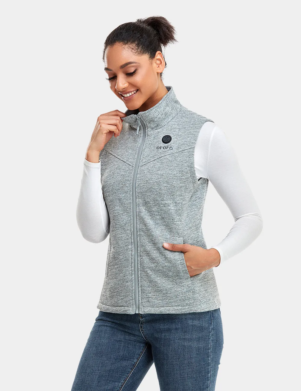 Women's Heated Fleece Vest - Flecking Grey/Purple