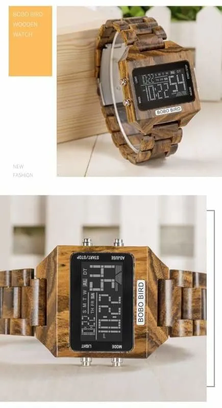 Wooden Watch with LED Digital For Men and Women