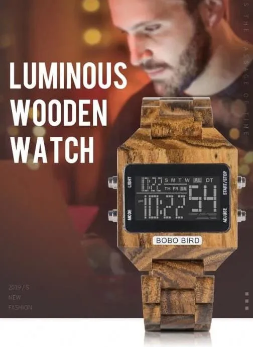 Wooden Watch with LED Digital For Men and Women